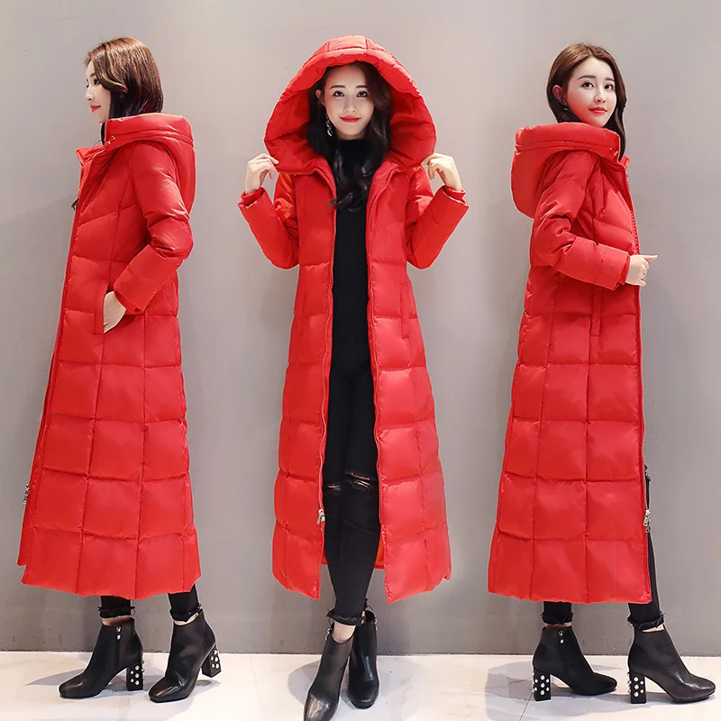 

Winter Duck Jacket Woman Hooded Red Long Coat Plus Size Down Coats Women Parkas Chaquetas Invierno Mujer KJ470
