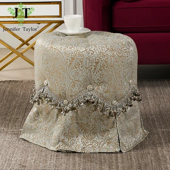 

Jennifer Taylor Home Polly Tufted Round Ottoman Vanity Stool Pleated Skirt Living room Bedroom