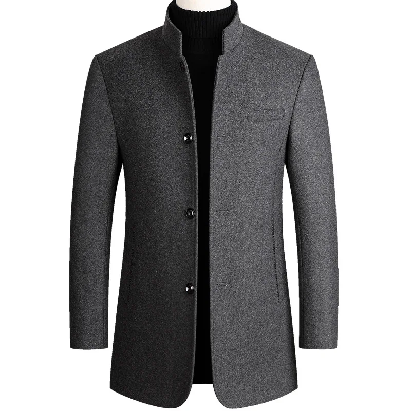 Woolen Coat Men Cotton Velvet Thick Wool Coat Autumn Winter Casual Long Blend Coat Gray Long Sleeve Overcoat Male Plus Size 3xl
