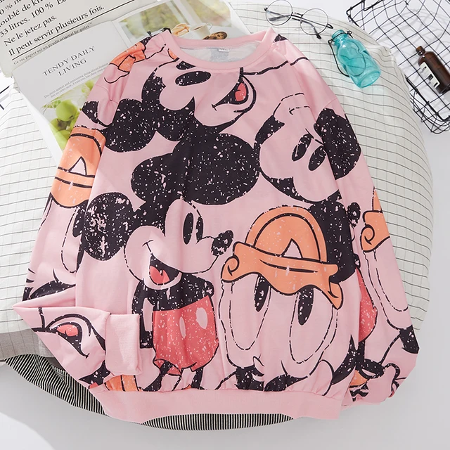 Plus Size Mickey Mouse Hoodies Women Harajuku Streetwear Thin Kawaii Oversized Sweatshirt Clothing Fashion Long Sleeve Tops 2021 A001 Pink