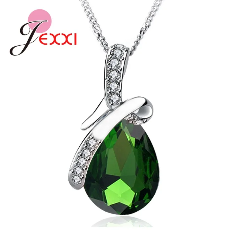 Pendant Necklace Silver Pendant 925 Sterling Silver Cubic Zirconia Waterdrop Multiple Color
