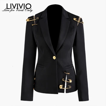

[LIVIVIO]] Slim Black Split Pin Long Sleeve Jacket Women Coat 2019 Autumn Fashion Clothing New Streetwear
