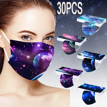 

30PCS Disposable Face Mask for Women Man Space Print 3Ply Ear Loop Mouth Masks Anti-Dust Face Mask Respirator Mascarilla