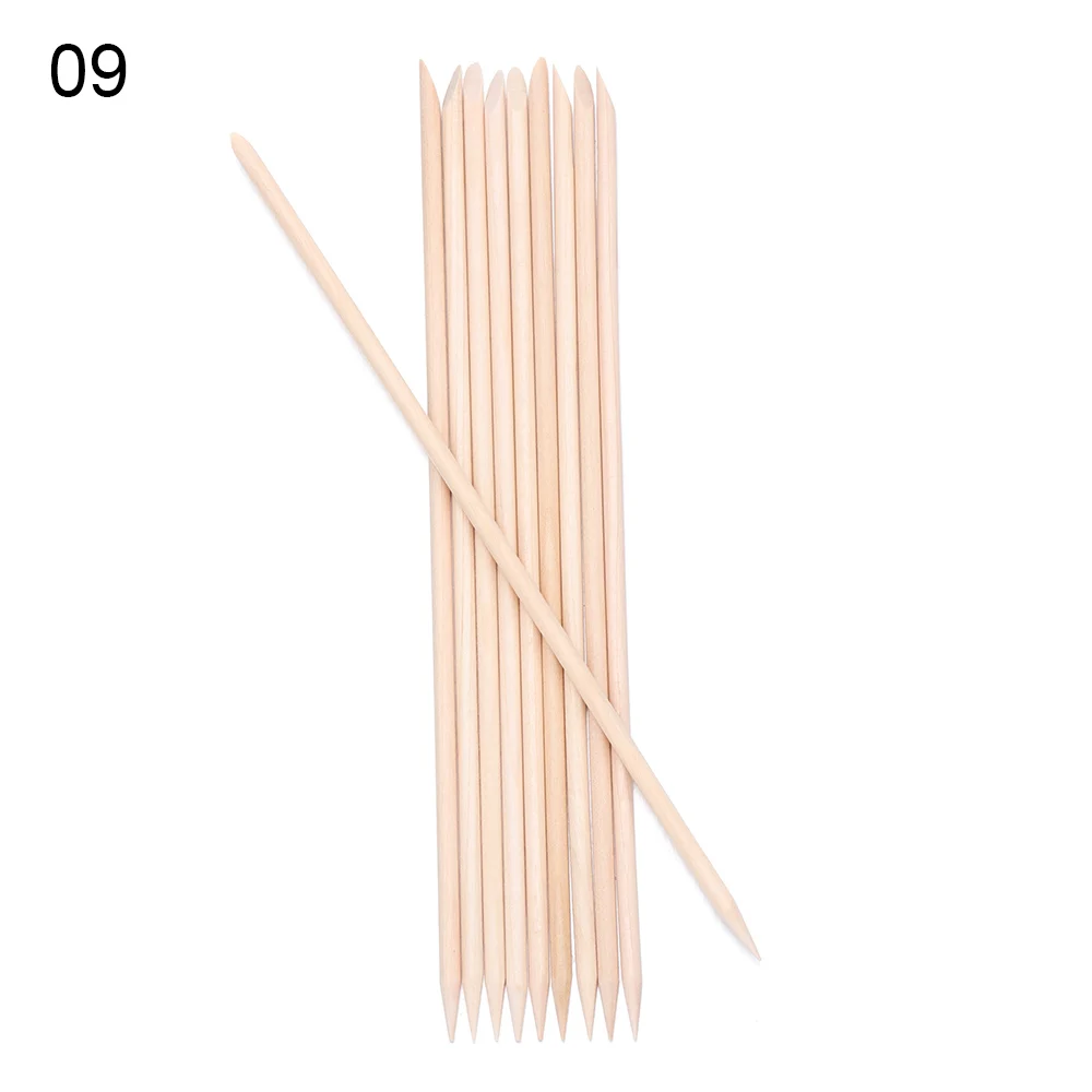 Style 9 10Pcs Горячая распродажа 10/30/50/100 шт пилинг деревянной палочкой для удаления кутикулы оранжевый двухсторонний инструмент для дизайна ногтей, для маникюра, педикюра толкатель для ногтей инструмент - Цвет: Style 9 10Pcs