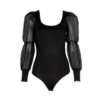 

Women Long Sleeve Bandage Body Suit Leotard Tops Blouse Jumpsuit Rompers Mesh Transparent Sexy Elegant Jumpsuit Playsuit Sunsuit