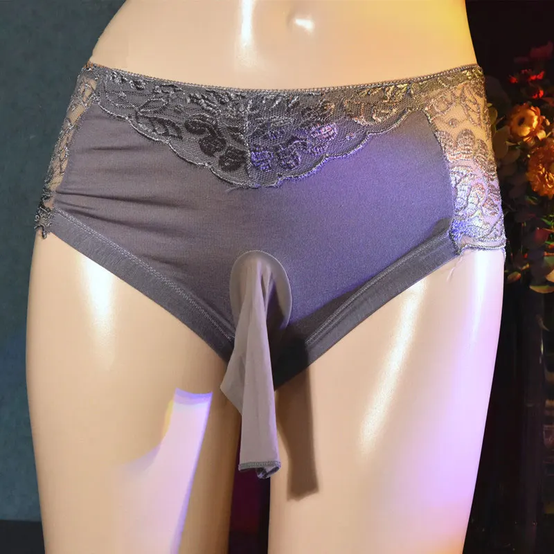 Panties Sexy Sissy Lace U Convex Pouch Sheath Briefs Sheer See Through Cock Ring Man Underwear Plus Size Lingerie Panties Thong