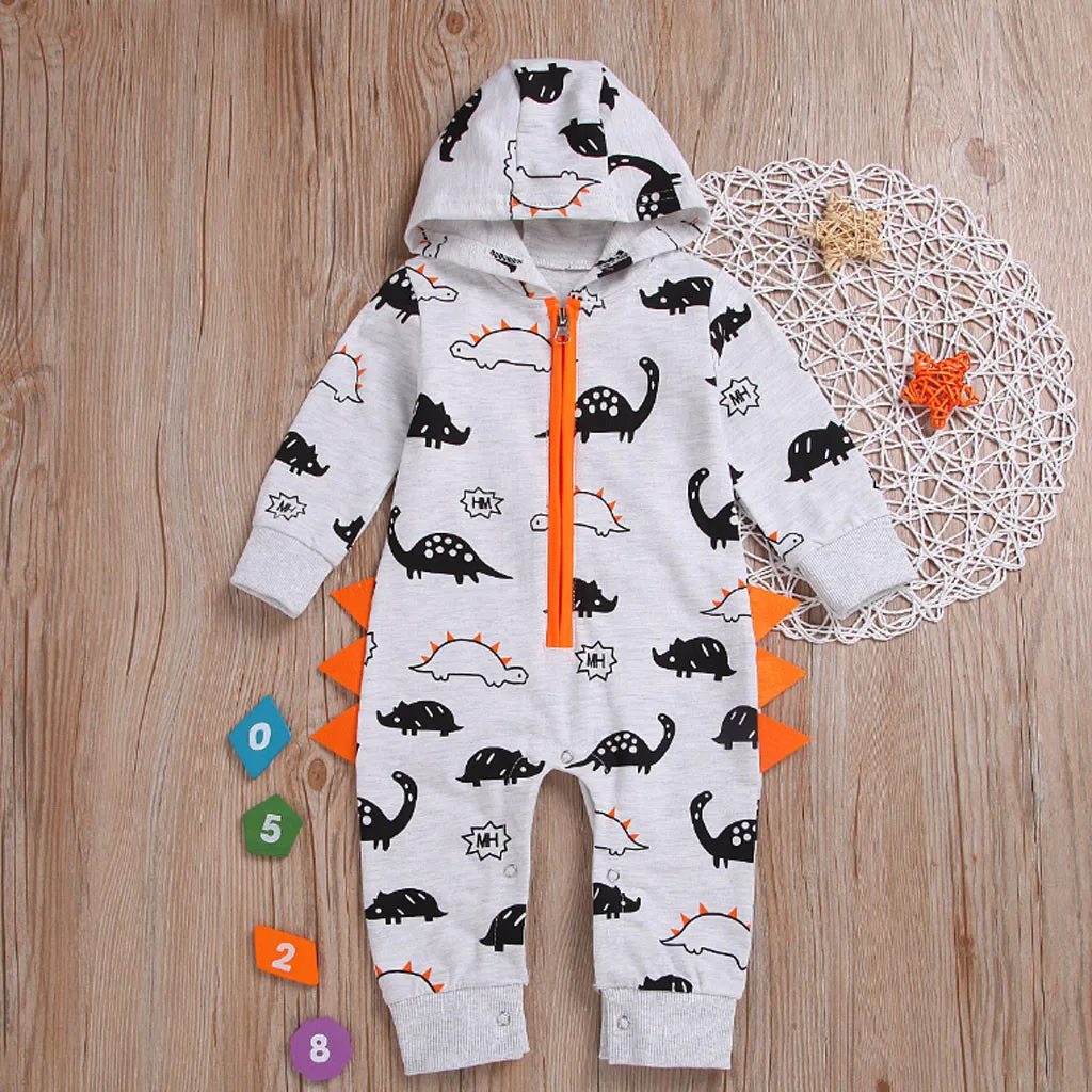 

Newborn Baby Boys Girls Dinosaur Zipper Hooded Romper Jumpsuit Outfits Clothes Newborn Baby Autumn Spring Set детская одежда#G30