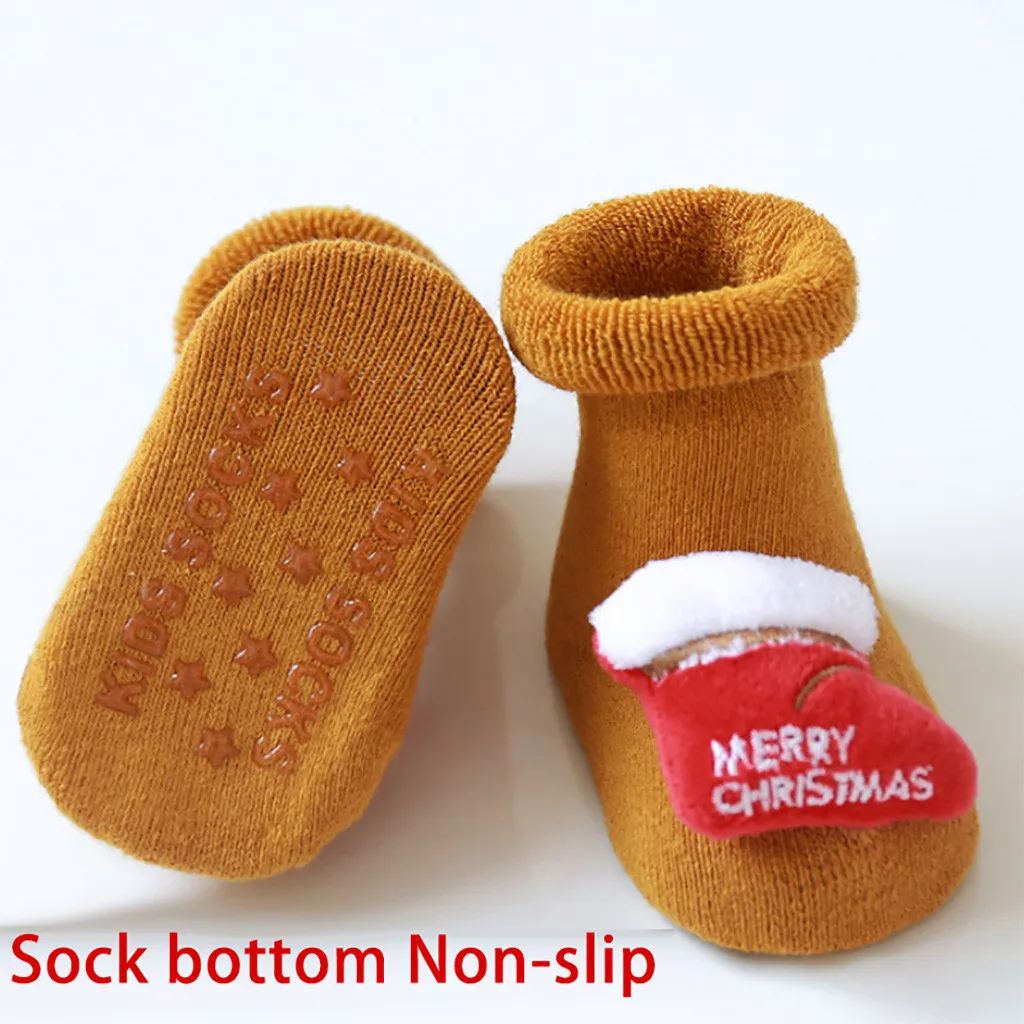 Осенне-зимние рождественские махровые толстые нескользящие носки для малышей носки-тапочки для новорожденных мальчиков и девочек новые теплые мягкие хлопковые носки