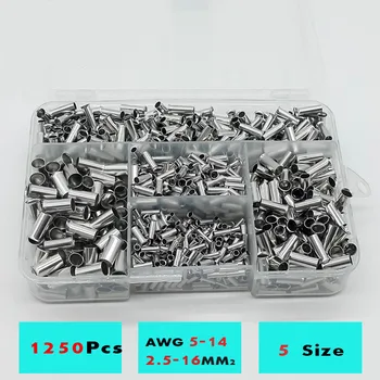 

1250cs/lot mixed 5 models bared Bootlace Ferrule Kit 2.5 -16 mm Non Insulated Electrical Crimp cord wire end terminal