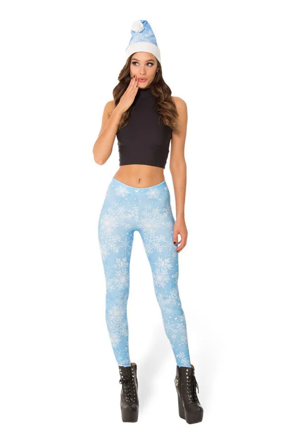 

Models in Europe And America Christmas Snowflake Digital Printing Leggings Elasticity Slim Fit Women's Athletic Pants