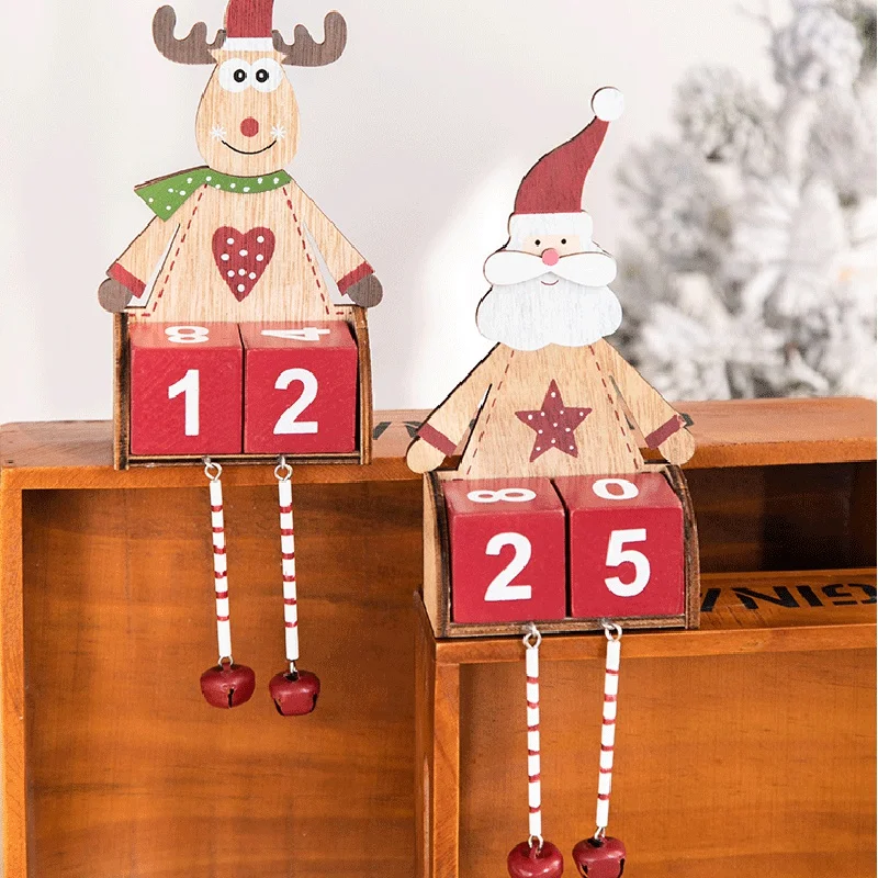 Рождественский календарь обратного отсчета деревянный узор с окрашенными блоками Праздничный Орнамент для украшения дома
