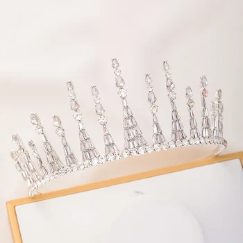

FORSEVEN Simple Silver Color Shining Crystal Tiara and Crown de Noiva Bride Bridal Wedding Dress Hair Jewelry Accessories