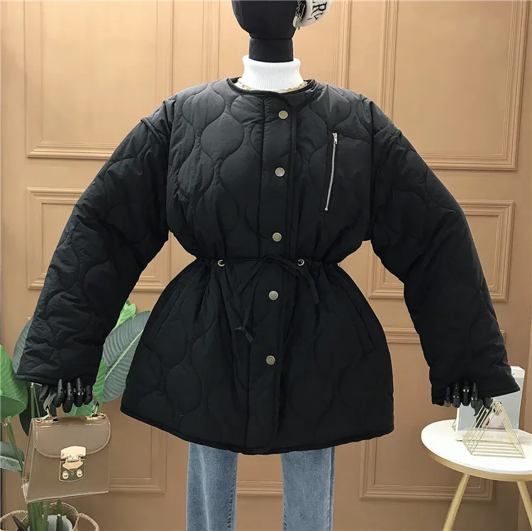 Новое осенне-зимнее женское однобортное пальто с О-образным вырезом и хлопковой подкладкой, свободное приталенное женское Стеганое пальто