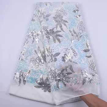 

5yards Soft Hand Cut Elegant African French Lace Fabric Shiny Wedding Nigeria Ghana Celebration Dress With Sequins For Big Party