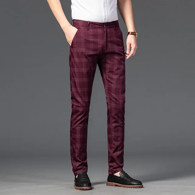 Summer Slim Plaid Pants Men Korea Style 