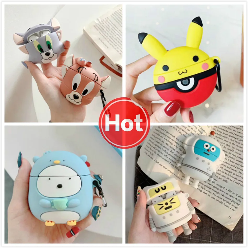 

3D Cute Cartoon Earphone Case For Airpods 2 Case Silicone Cat Mouse Cover for Apple Air pods Earpods Case Accessories Strap Bag