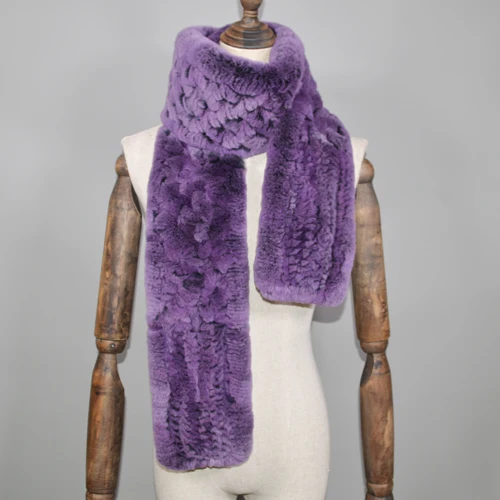 Зимний длинный стильный женский Настоящий мех кролика шарф из меха кролика рекс мягкий шарф-кольцо качественный вязаный кроличий мех шарфы - Цвет: purple