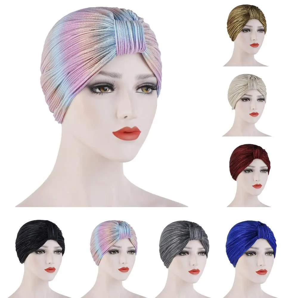 Fashion Women Turban Hat Chemo Bandana Pleated Indian Cap Headscarf Bonnet Muslim Ladies Beanie Head Cover Hair Loss Headwear | Аксессуары