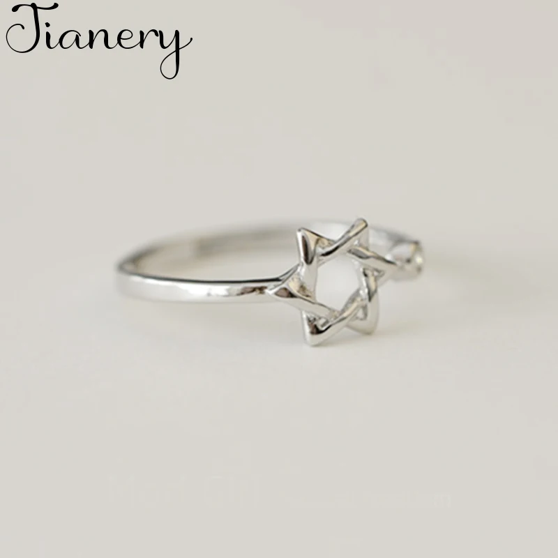 Кольцо женское винтажное серебряное в стиле панк с изображением Давида и звезды |