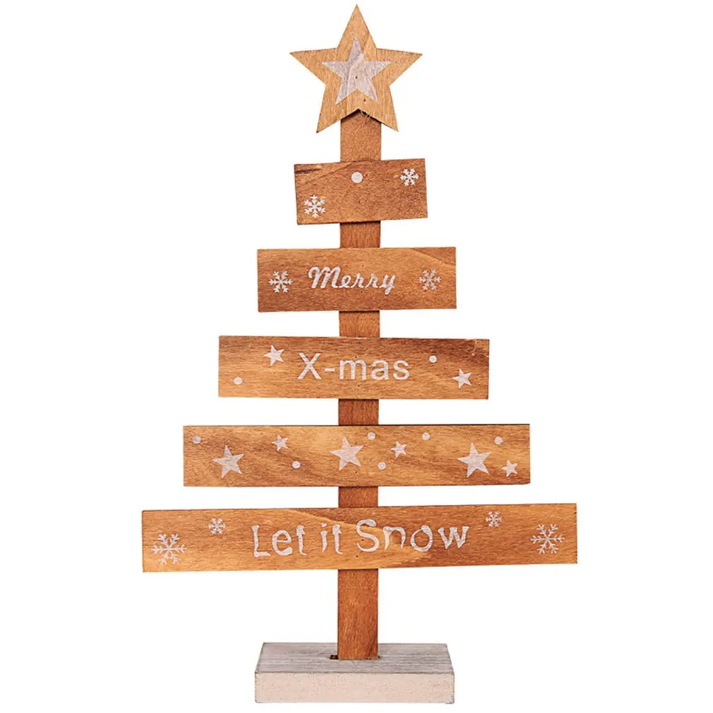 Wooden Merry Christmas Printing Christmas Tree Home Office Desktop New Year Decoration Navidad Xmas Tree+ Pentagram Ornament - Цвет: Wooden