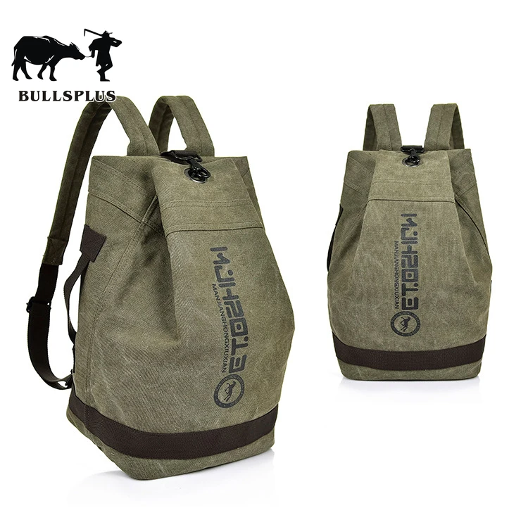 

2019 Korean version Canvas Backpack men's and women's bucket backpack leisure student bag basketball bag