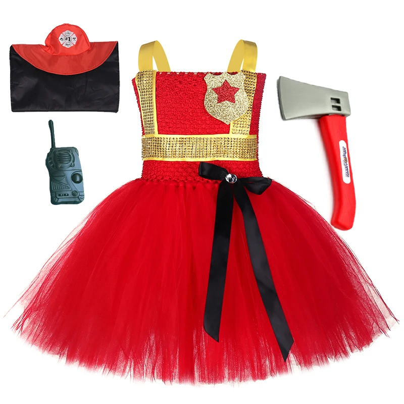 Хэллоуин костюм пожарного Для детей пожарный супергеройский, для косплея, платье-пачка с комплектом для рождественских праздников фотография