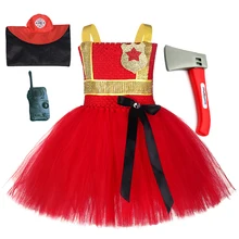 Хэллоуин костюм пожарного Для детей пожарный супергеройский, для косплея, платье-пачка с комплектом для рождественских праздников фотография