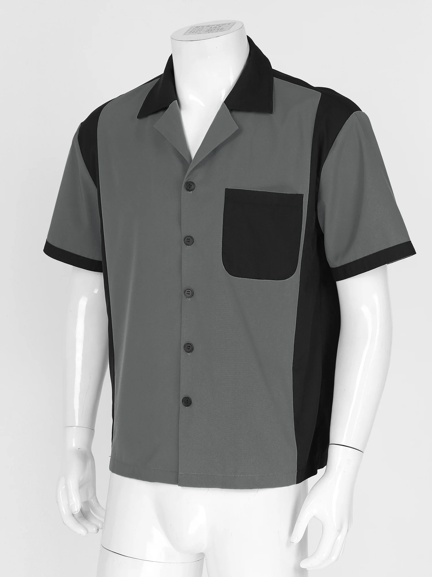 Bowling Camp Shirts Men's 50s Male Clothing Rockabilly Style Cotton Short Sleeve Fifties Bowling Casual Button-Down Shirts 3