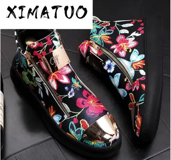 

High Quality Fashion Mens High Top shiny embroidery Shoes Men Causal Luxury Shoes black white Bottom rubber Shoes for Male