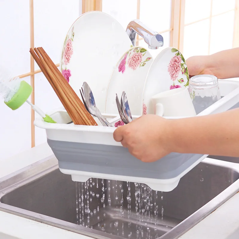 

Kitchen Foldable Water Draining Dish Rack Multi-functional Plastic Dishes Tableware Storage Rack Plates Storage Shelf Wholesale