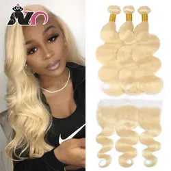 NY Hair 613 блонд 3 пучка с 13*4 фронтальные ухо к уху Малайзия тело с фронтальной человеческие волосы Кружева Закрытие с пучками