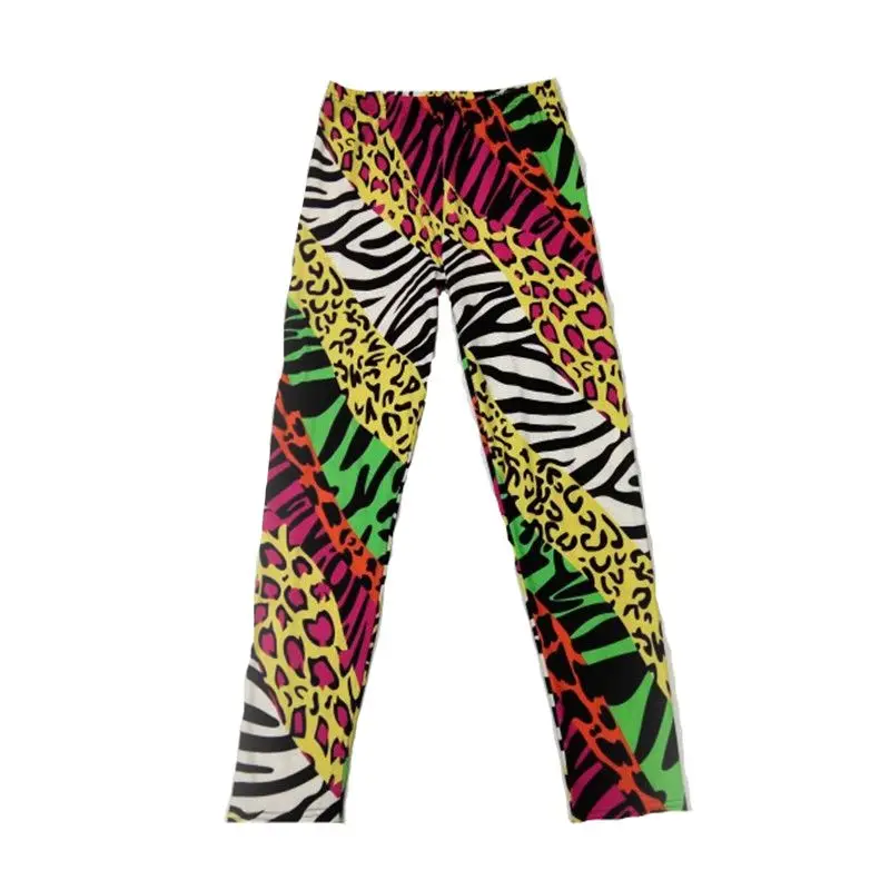 Popular Color Neon Leopard Print Leggings Female Stretch Milk Silk Pants Neon Zebra Leopard Leggings - Цвет: H