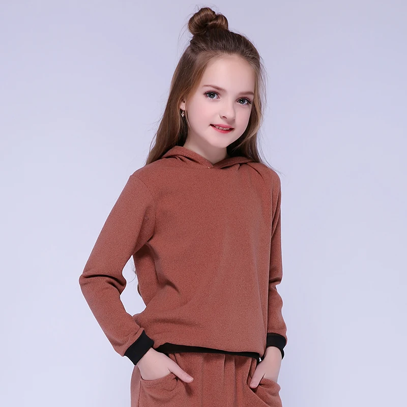 Коричневый Kseniya/Детские осенне-зимние толстовки с капюшоном для девочек пальто с длинными рукавами вельветовое, однотонное, фиолетовое, коричневое, свободное, стильное - Цвет: Коричневый
