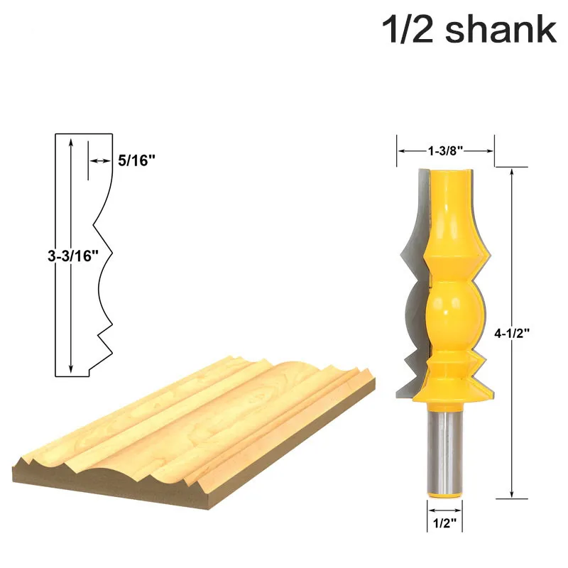 

1/2" Shank Milling Cutter Woodwork Crown Molding Router Bit Cutter Tenon Cutter For Woodworking Tools