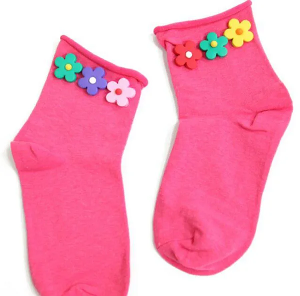 side flower Новые детские носки, носки из парусины, носки для маленьких девочек, носки для мамы и ребенка, носки с цветочным принтом, подвески из ПВХ, с лицевой стороны, свободные, мягкие, хлопковые, яркие - Цвет: side flower