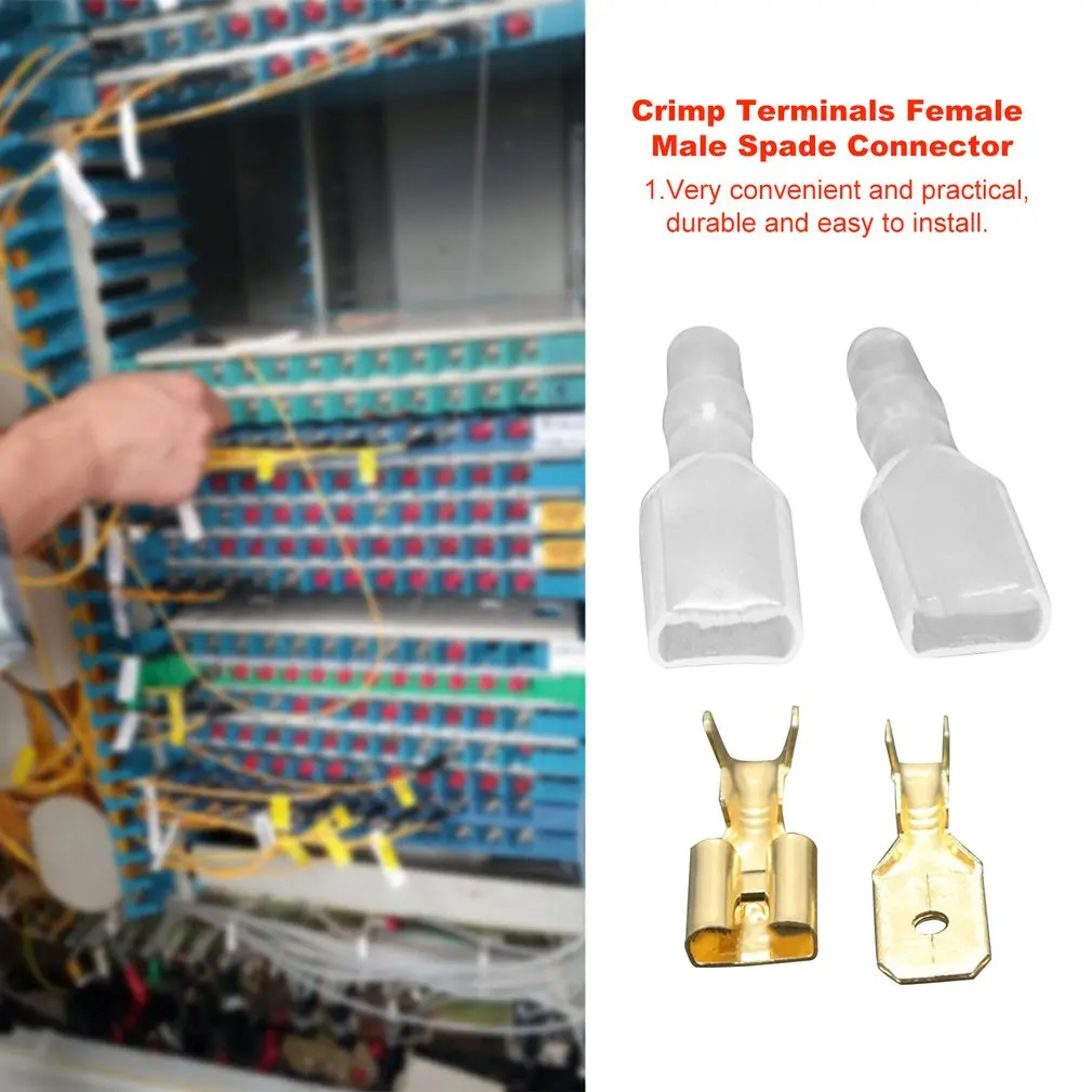 200PCS 50Pairs Crimp Terminals Sleeve Wire Wrap Female Male Spade Connector 2.8/ 4.8/6.3 mm for 22-16 AWG 0.5mm2-1.5mm2