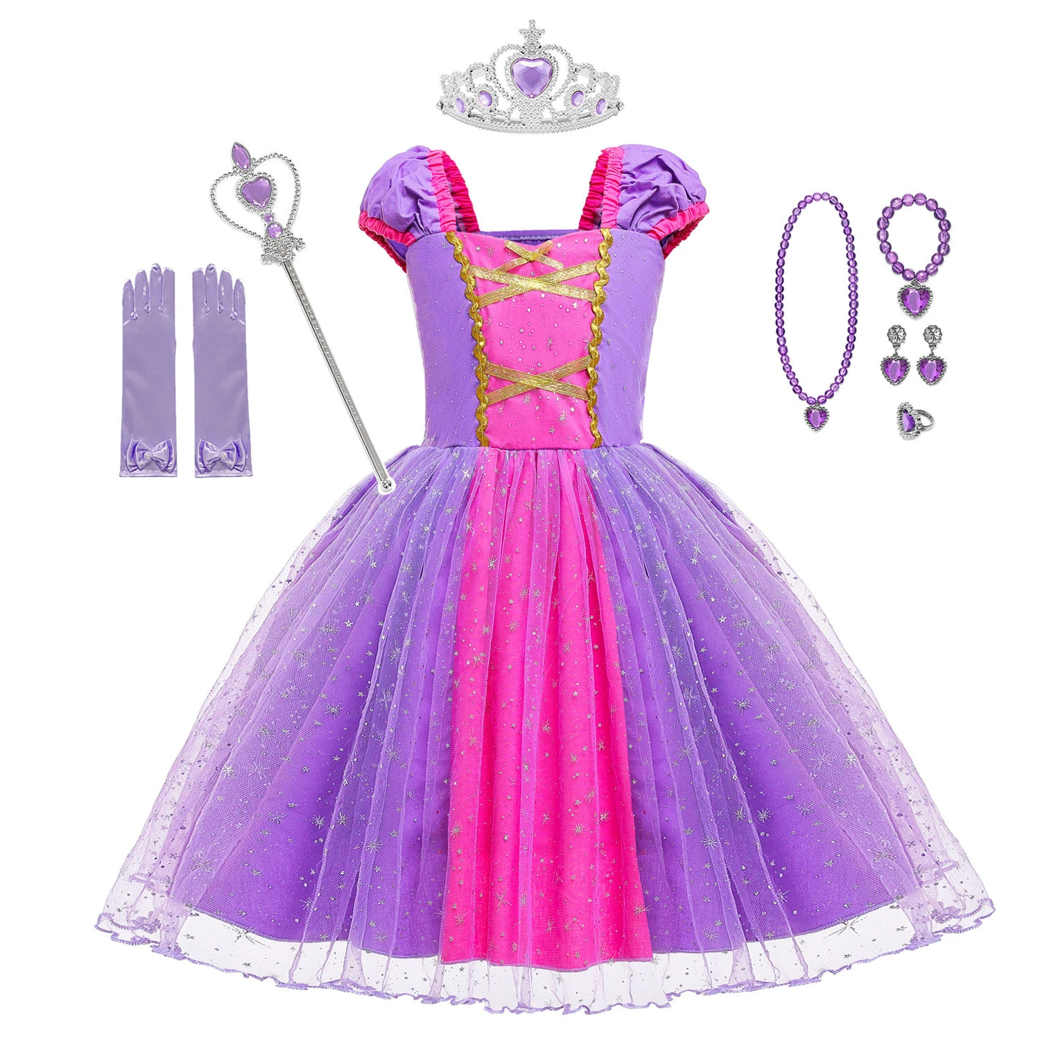 Girls Rapunzel Dress Princess Kid Summer Carnival Halloween Costume Dress  Children Fancy Sequins Purple Luxury Tangled Dresses - Girls Casual Dresses  - AliExpress