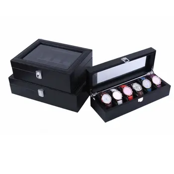 

6/10/12 slots luxury fashion women home black color pu leather watch box top quality watch storage box for men Watches 200802-19
