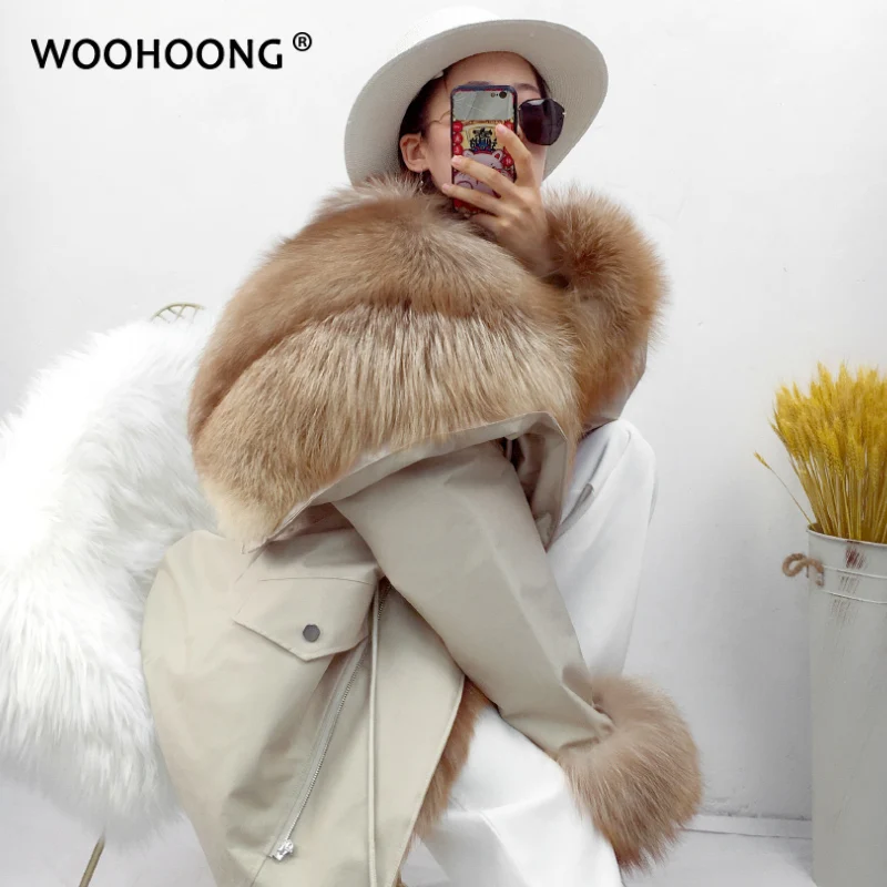 

Angel Wings Jacket Parka Real Raccoon Fur Coat Fox Fur Collar Rabbit Fur Liner Coat Thick Warm Outerwear Detachable