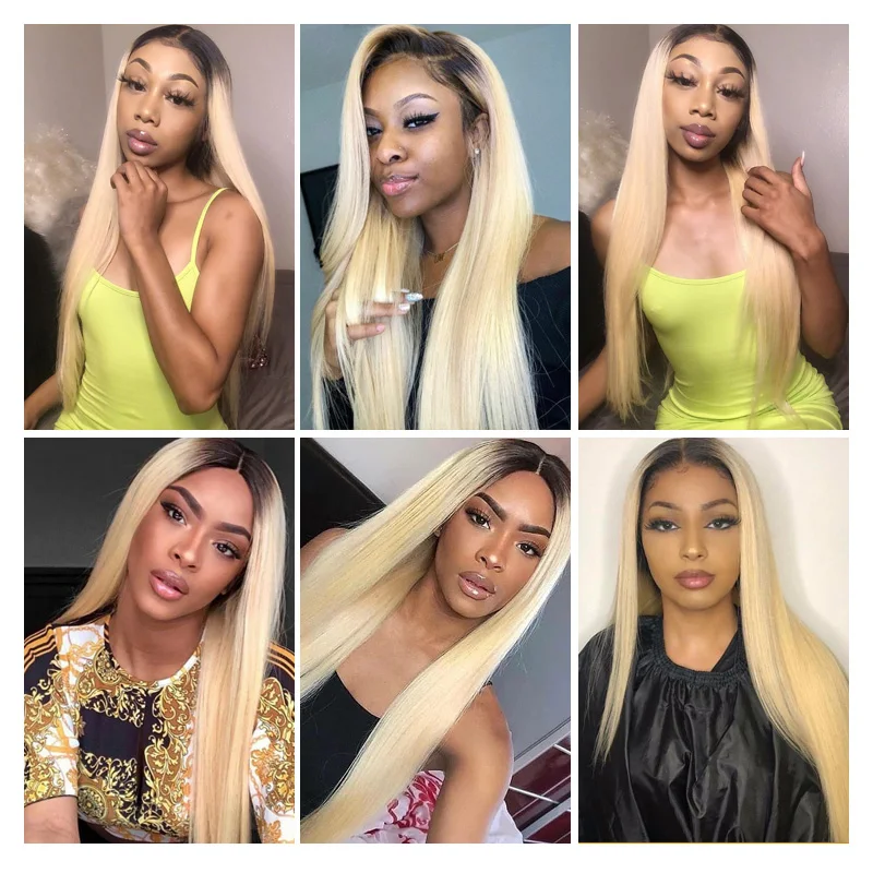 Facebeauty 4x4 Straihgt Lace Closure 1B 613 Blonde Ombre Brazilian Lace Closure Remy Human Hair Weave Free / Middle Part