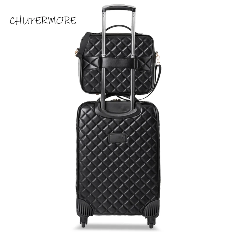 Chupermore high quality PU Leather Rolling Luggage sets Spinner Women Brand password Suitcase Wheels 20 inch Cabin Trolley