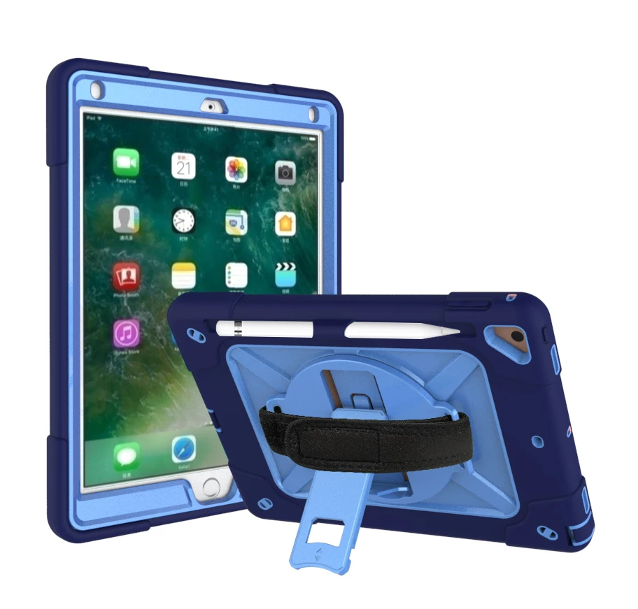 Ударопрочный детский чехол для iPad 9,7 Air 2 Pro 9,7, 360 градусов, поворотная Выдвижная подставка, чехол для рук/плечевых ремней