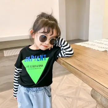 

2020 new girls patchwork t-shirt spring cotton fashion girls top 1-6t HM493