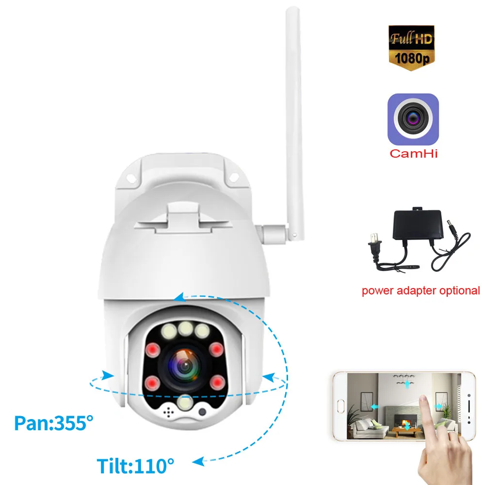 

CamHi IP Camera CCTV Wifi Wireless PTZ Speed Dome 1080P 2.0MP P2P Onvif Audio Dual light Motion Detection Alarm For IP Camera