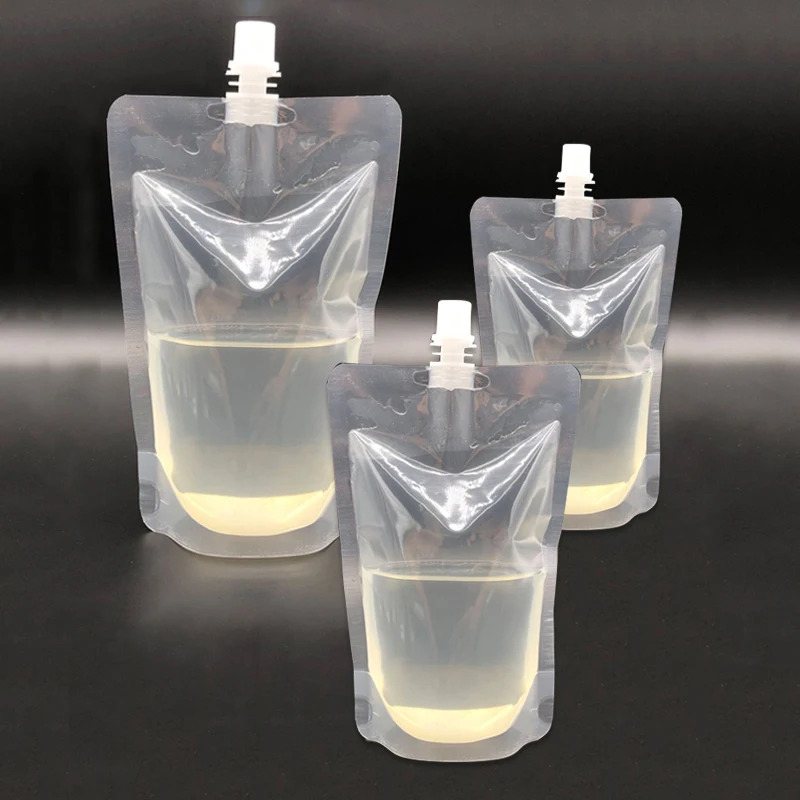 Storage Bag 10pcs 100-500ml Plastic Stand Up Drink Bag Transparent Nozzle Bag Outdoor Travel Camping Liquid Juice Milk Sealing Storage Bags