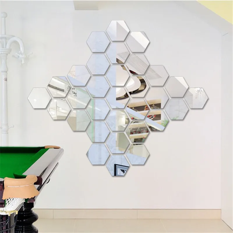 3D Mirror Wall Sticker Hexagon Decal Home Removable Acrylic Xmas Decor DIY Vinyl 