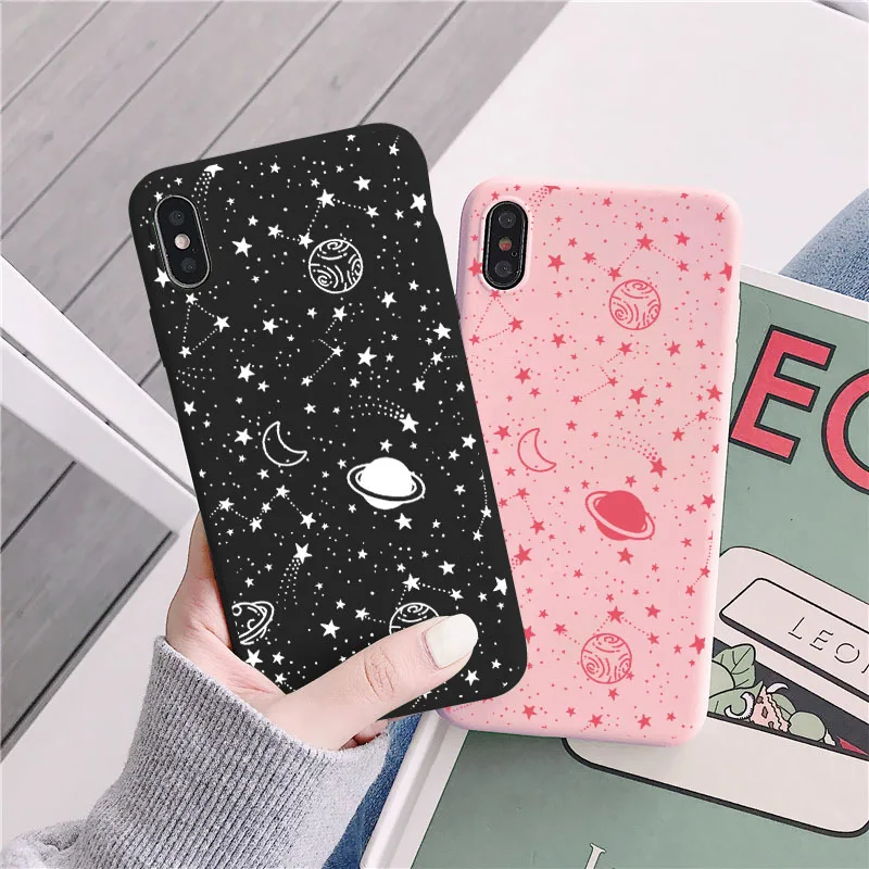 Simple Space Planet Stars Moon Spaceship Phone Case For iPhone 11 12 Pro Max XR X XS Max 6s 7 8 Plus SE2020 mini Soft Matte Case