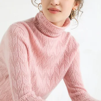

sweater female turtleneck women s pullover long invierno 2019 autumn winter plus size Christmas pink hollow out flower knit ware
