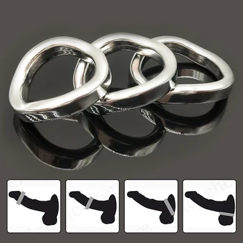 FRRK Metal Penis Rings Curve Cock Harness Male Chastity Bondage Belt Delay Ejaculation Device Steel Adults Sex Toys for Men 3