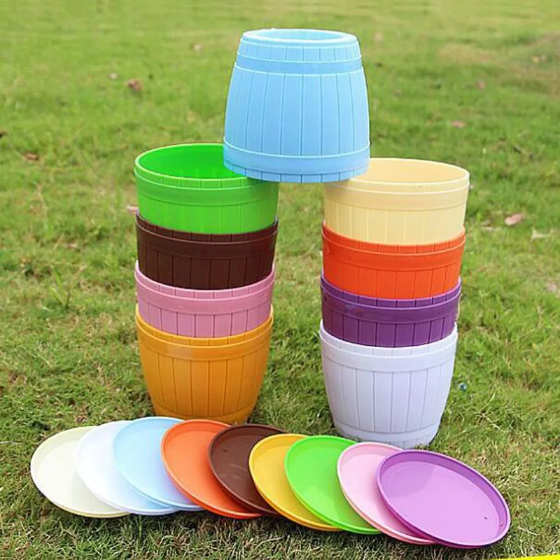 

2pieces/pack Small Plastic Flower Pots Mini barrel Plant Pots Planters Home Office Decoration Desktop Plant Pots
